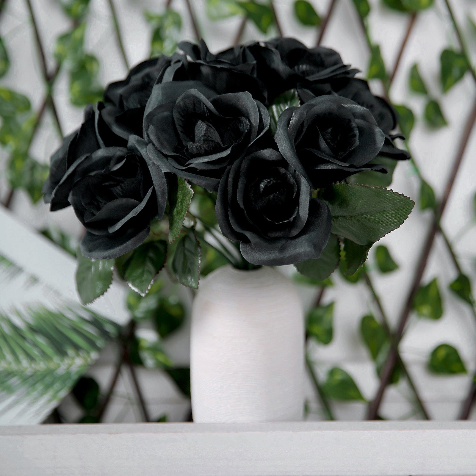 14 Black Velvet Roses Artificial Flower Bouquet | TableclothsFactory