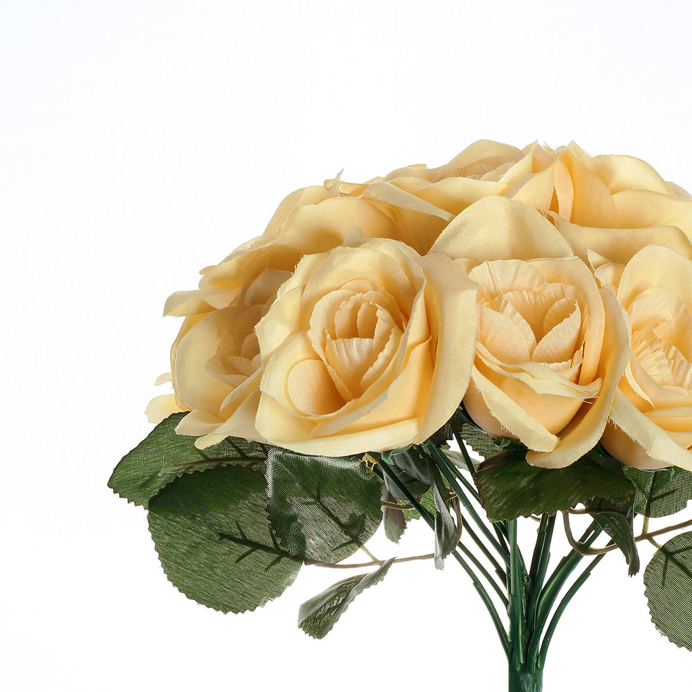 14 Yellow Velvet Roses Artificial Flower Bouquet | TableclothsFactory