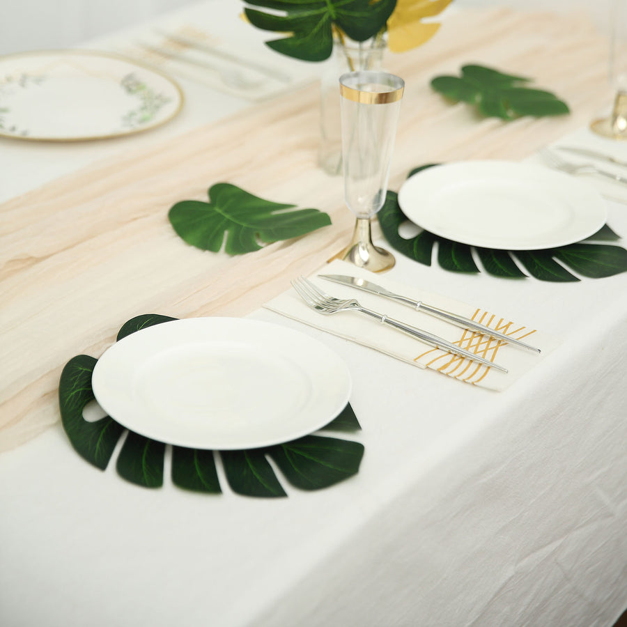 28 Pack | Green And Gold Silk Palm Leaves | TableclothsFactory