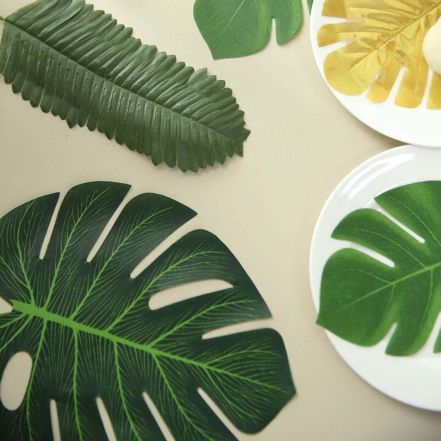 28 Pack Green And Gold Silk Palm Leaves TableclothsFactory