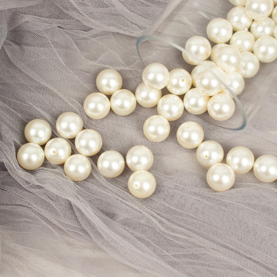 120 Pack | 20mm Glossy Ivory Faux Pearl Beads | TableclothsFactory