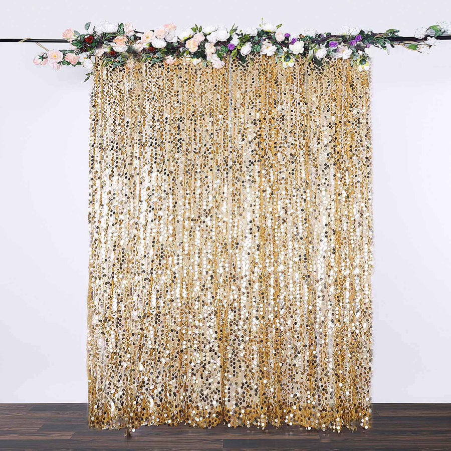 8Ft x 8Ft Gold Big Payette Sequin Curtains, Photo Booth Backdrop With ...