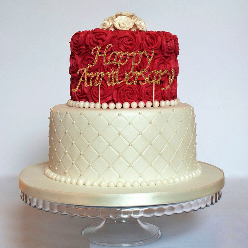 6 Gold Rhinestone Happy Anniversary Cake Topper Tablecloths