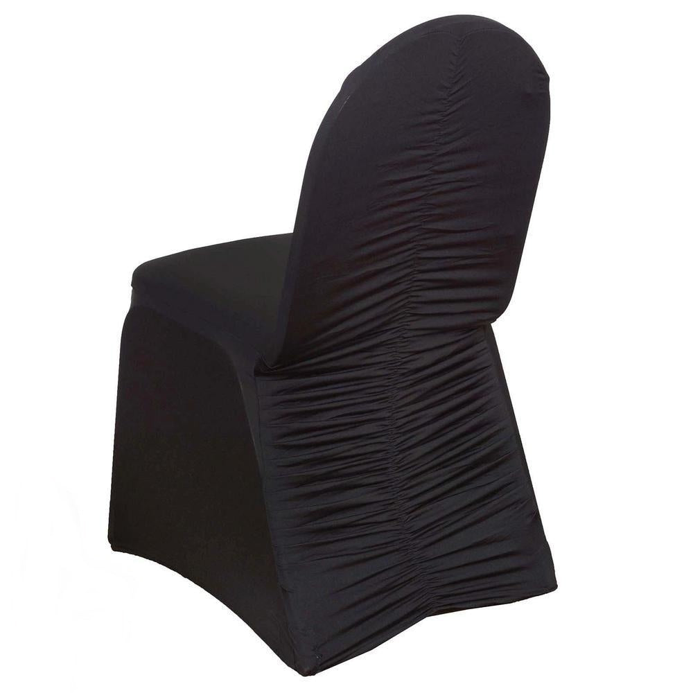 Black Premium Milan Ruched Spandex Banquet Chair Covers Tableclothsfactory