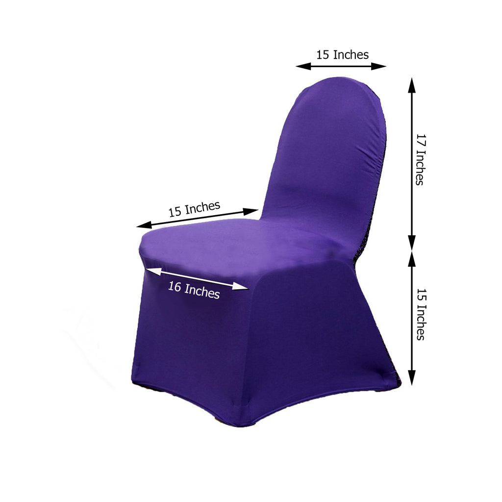 Purple Spandex Stretch Banquet Chair Cover With Metallic