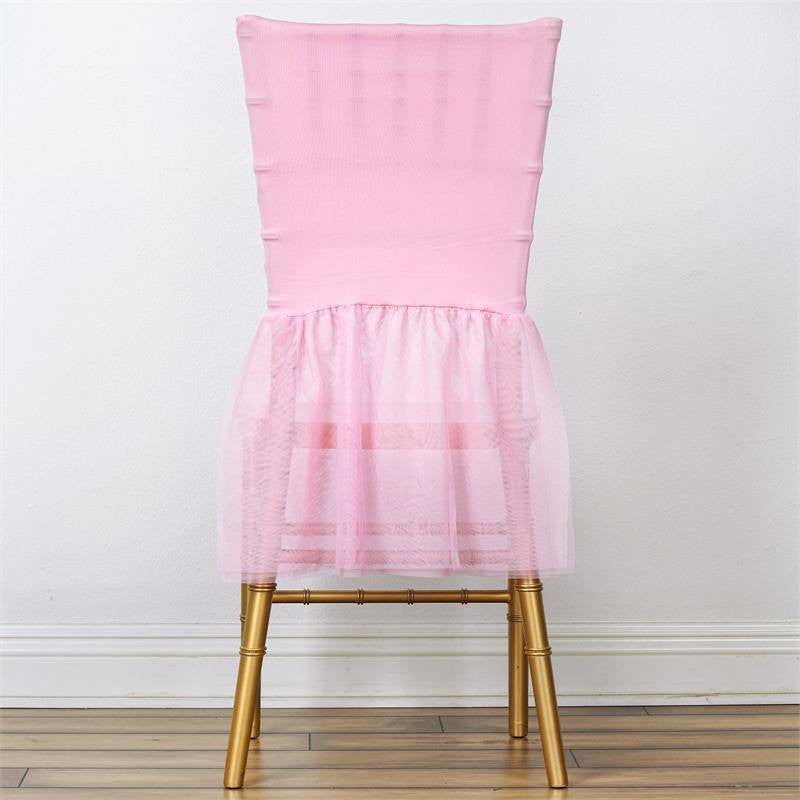 Pink Sheer Tulle Tutu Spandex Chair Skirt Covers