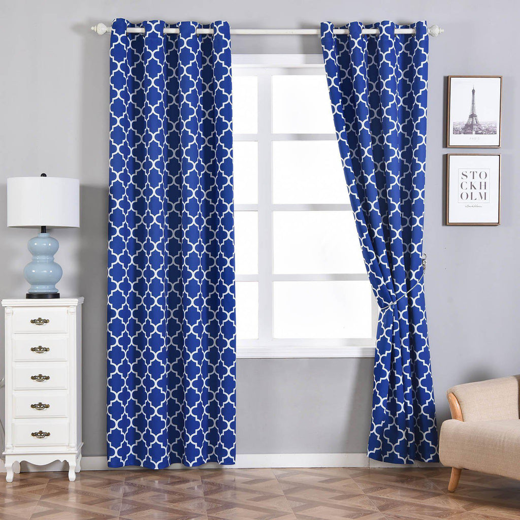 Lattice Print Curtains Pack Of 2 White Royal Blue Blackout Curtains 52x108 Grommet Curtains Eyelet Blackout Curtains Tableclothsfactory