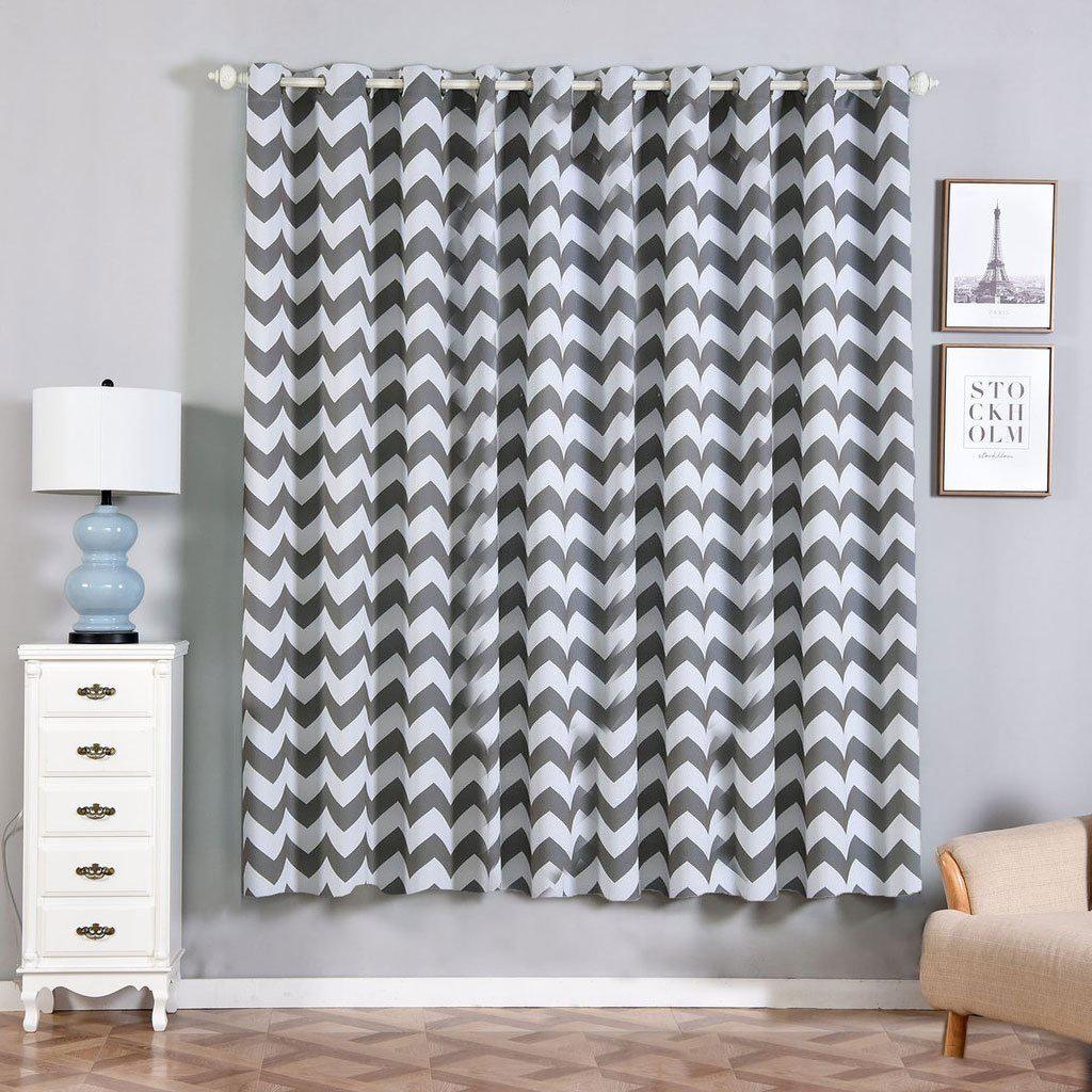 Chevron Blackout Curtains Pack Of 2 Charcoal Gray White Chevron Curtains 52x84 Grommet Curtains Blackout Noise Reducing Curtains Tableclothsfactory