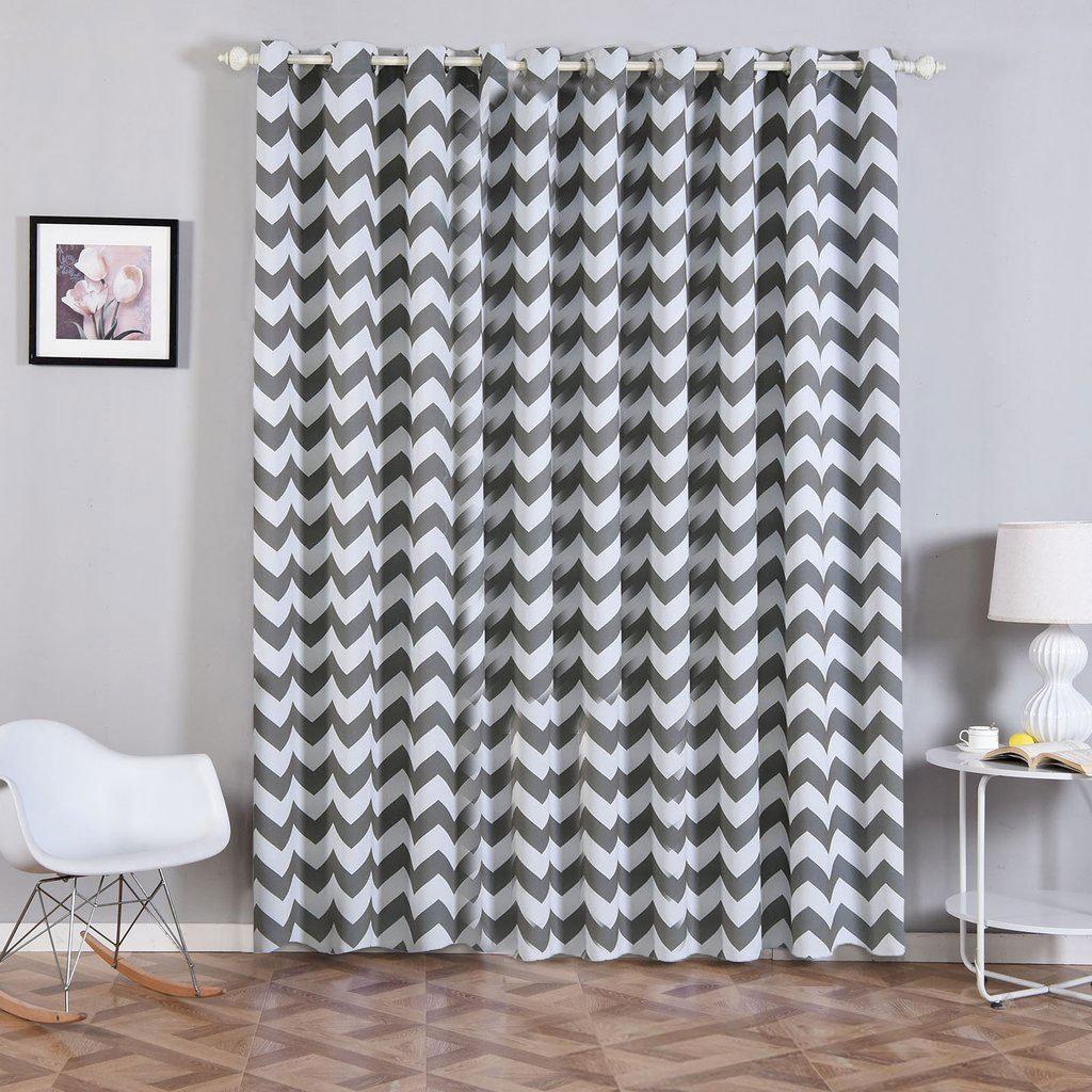 Chevron Blackout Curtains Pack Of 2 White Charcoal Gray