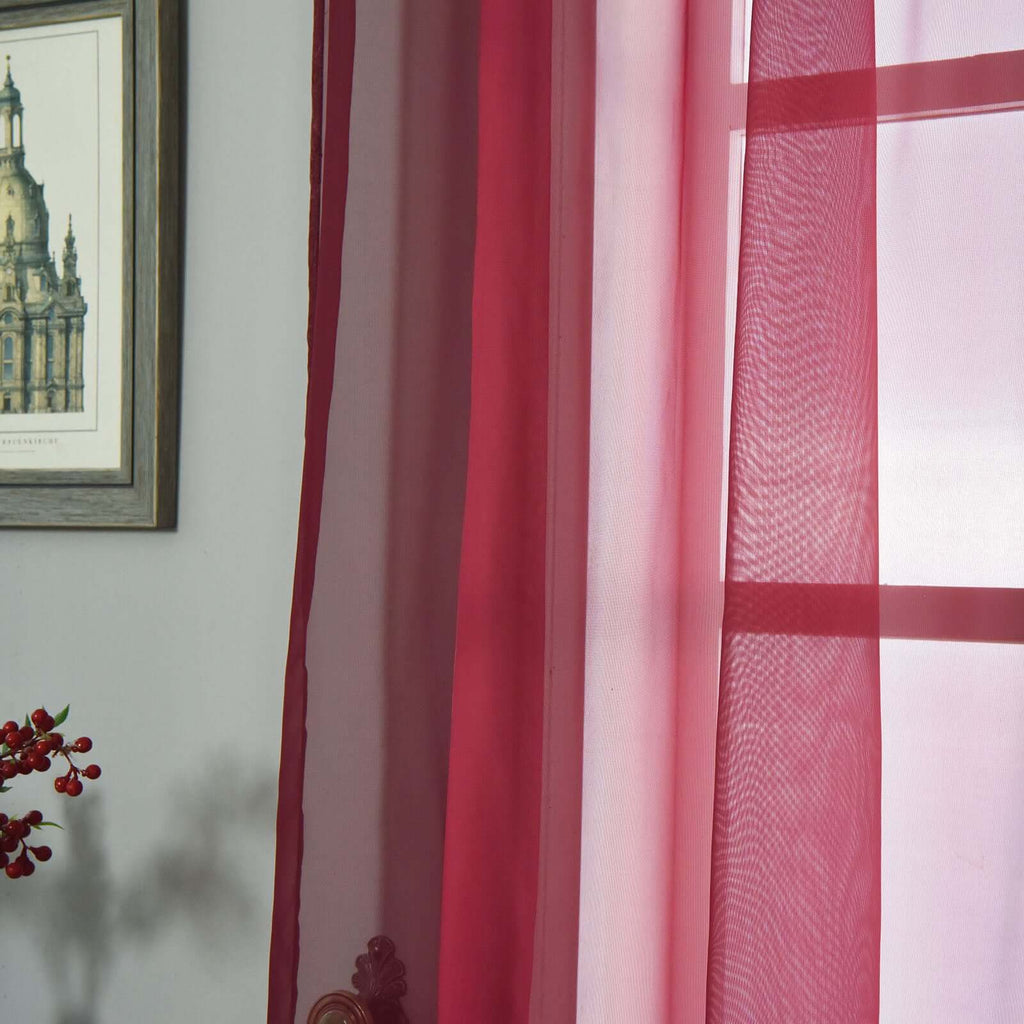 Pack Of 2 52x108 Burgundy Sheer Organza Curtains With Rod Pocket Window Treatment Panels Tableclothsfactory