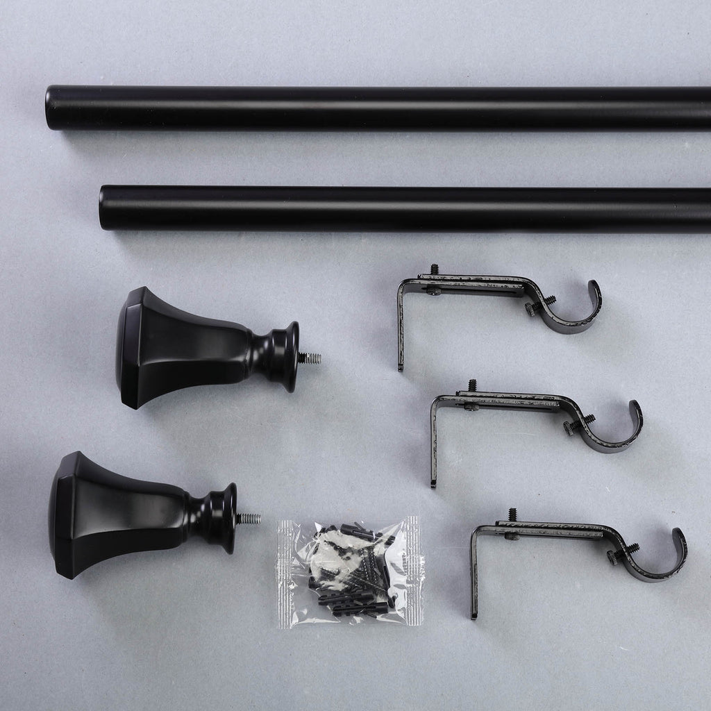 42 126 Adjustable Curtain Rod Set Black Teardrop Finials Tableclothsfactory