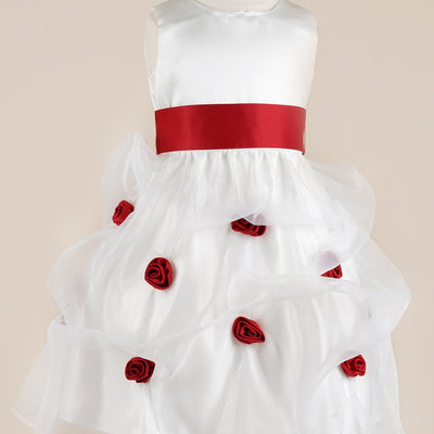 white with red roses dress