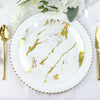 10 Pack | 10Inch Gold and Clear Marble Print Plastic Dinner Party Plates, Disposable Plates