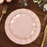 10 Pack | 6Inch Blush / Rose Gold Round Plastic Dessert Plates, Disposable Tableware with Gold Rim