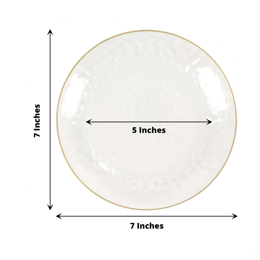 Round Plastic Dessert Appetizer Plates Gold Rim | TableclothsFactory