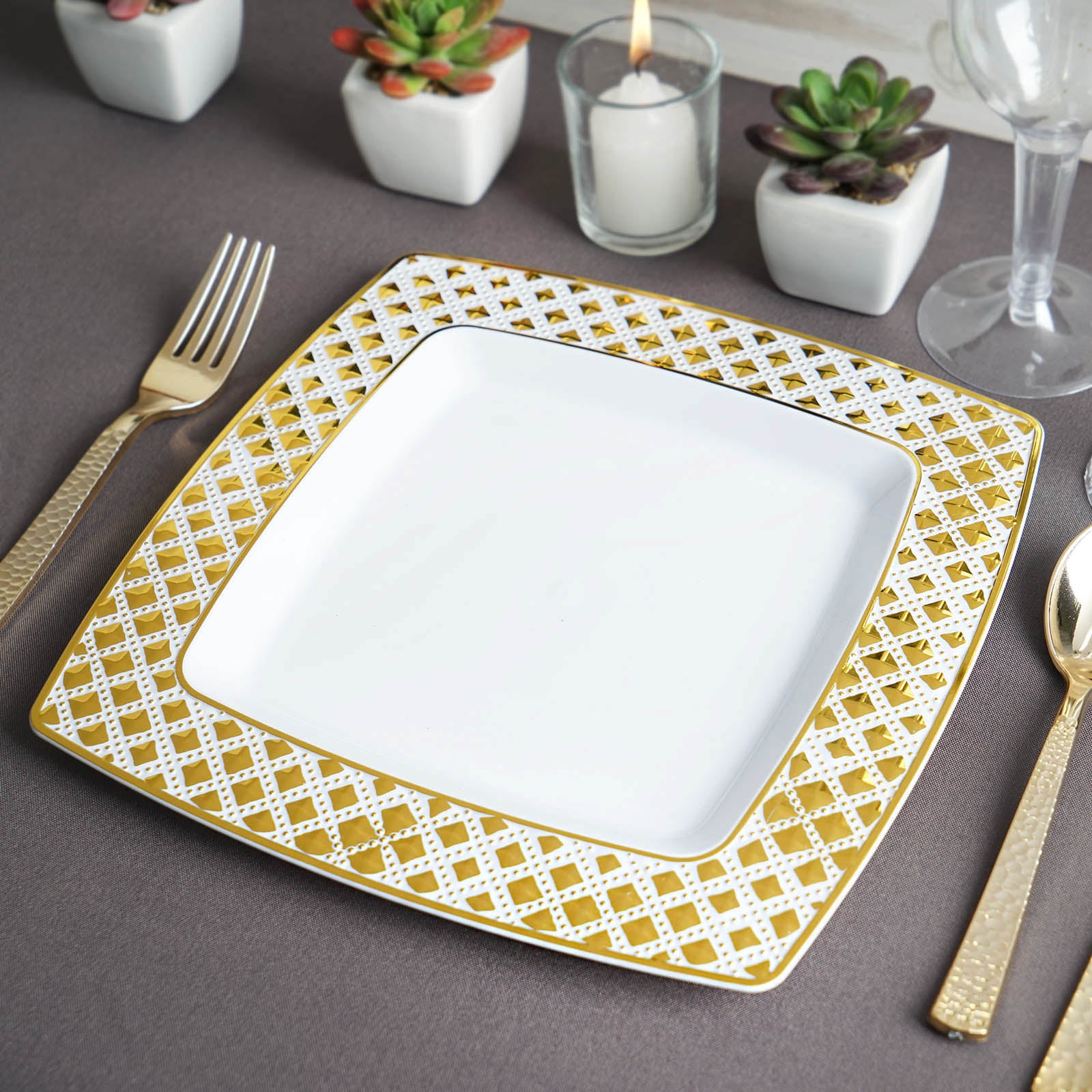 white square disposable plates