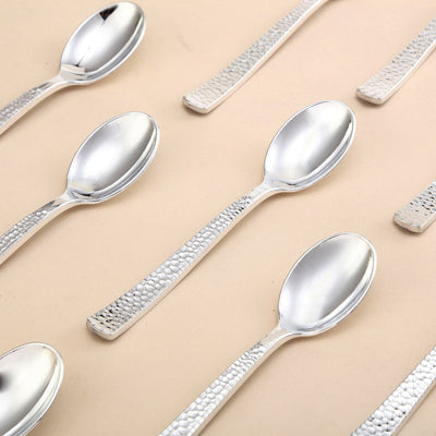24 Pack - 7inch Silver Hammered Design Heavy Duty Plastic Spoons