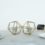 11.5" | Gold Geometric Candle Holder Set | Metal Geometric Centerpiece with Glass Holders