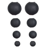 Set of 8 - Black Hanging Paper Lanterns Round Assorted Size- 6", 8", 10", 14"#whtbkgd