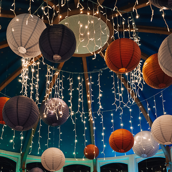 green and blue paper lanterns