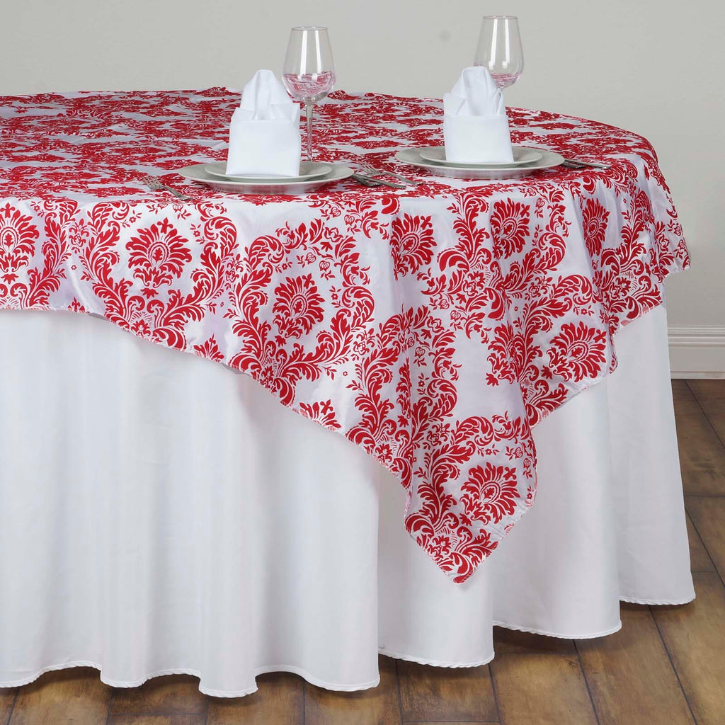 white tablecloth with red overlay