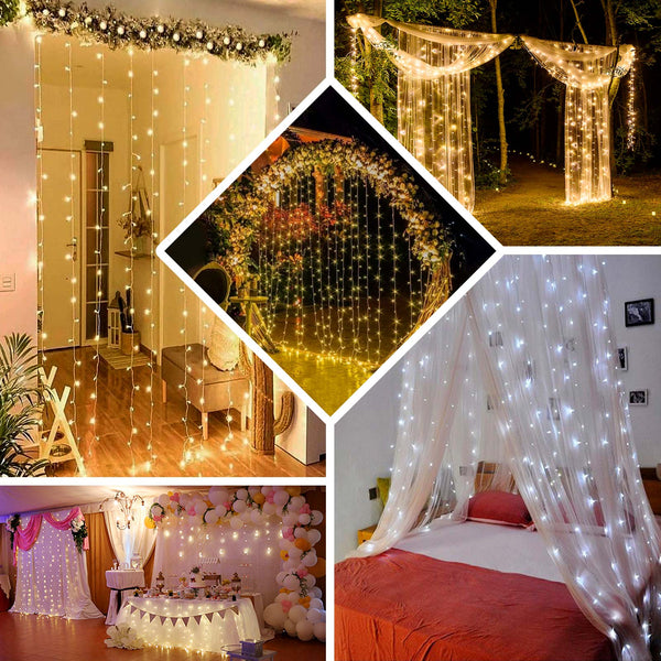LED Icicle Fairy String Light Curtain Backdrop 5ftx8ft | TableclothsFactory