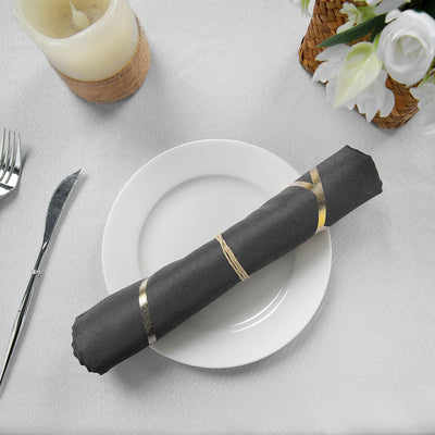 5 Pack | Modern Charcoal Gray & Geometric Gold Cloth Dinner Napkins | 20x20Inch