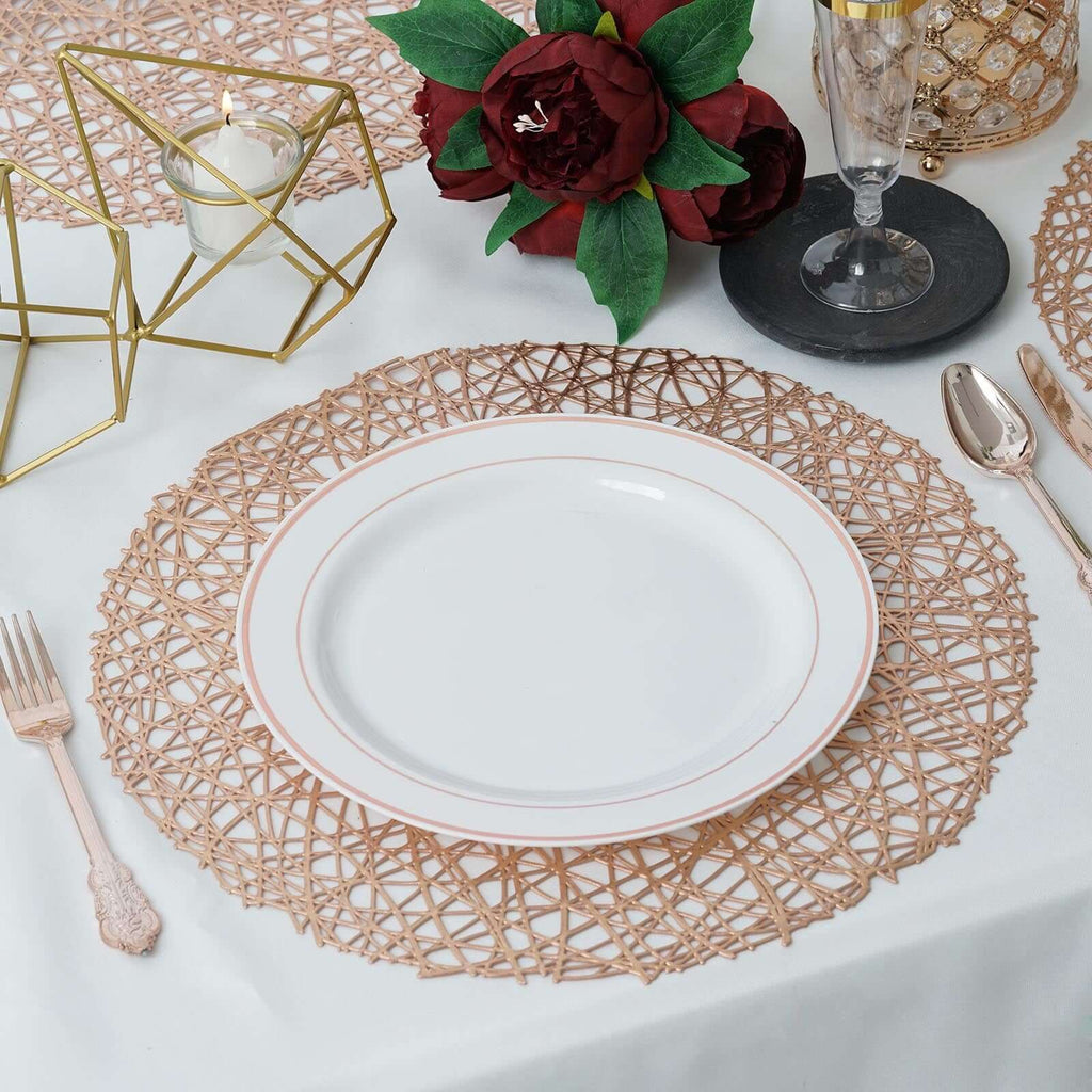 6 Pack 15 Round Woven Vinyl Placemats Non Slip Dining Table Placemats Rose Gold Blush Tableclothsfactory