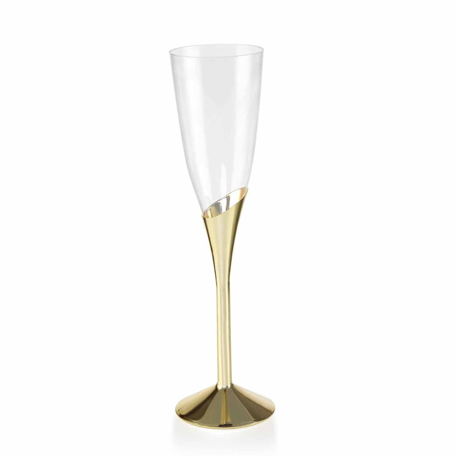 6 Pack 5oz Clear Gold Plastic Champagne Flute Tableclothsfactory 9028