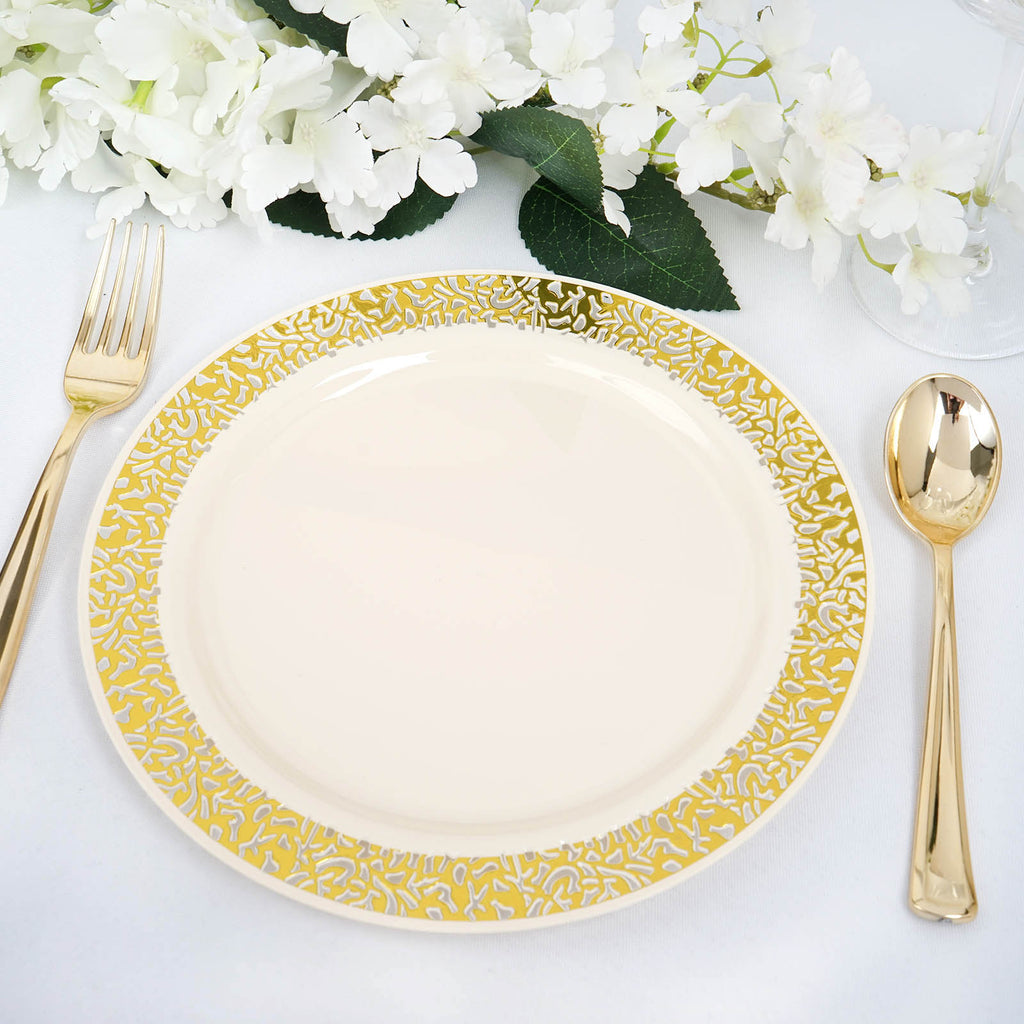 Plastic Dinner Plates with Gold Lace Design Rim, Plastic Dinnerware ...