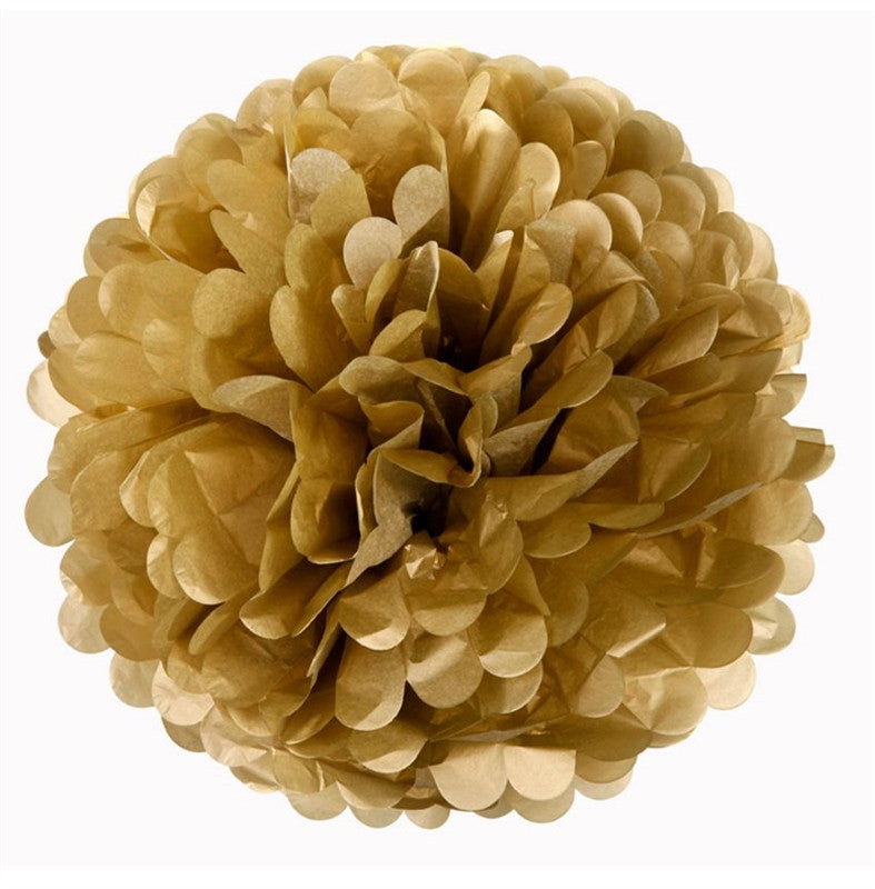 6 Pack Gold Tissue Pom Pom Flower | TableclothsFactory
