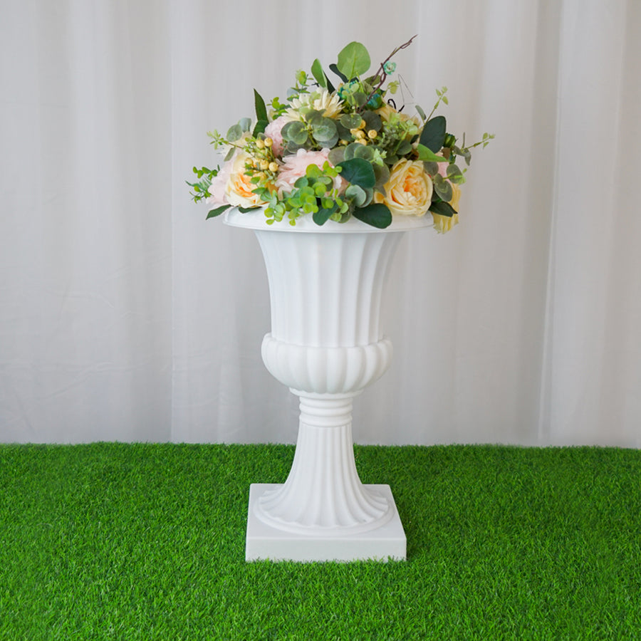 2 Pack | 20" PVC Urn Planter, Floral Pedestal Flower Pot White Plant