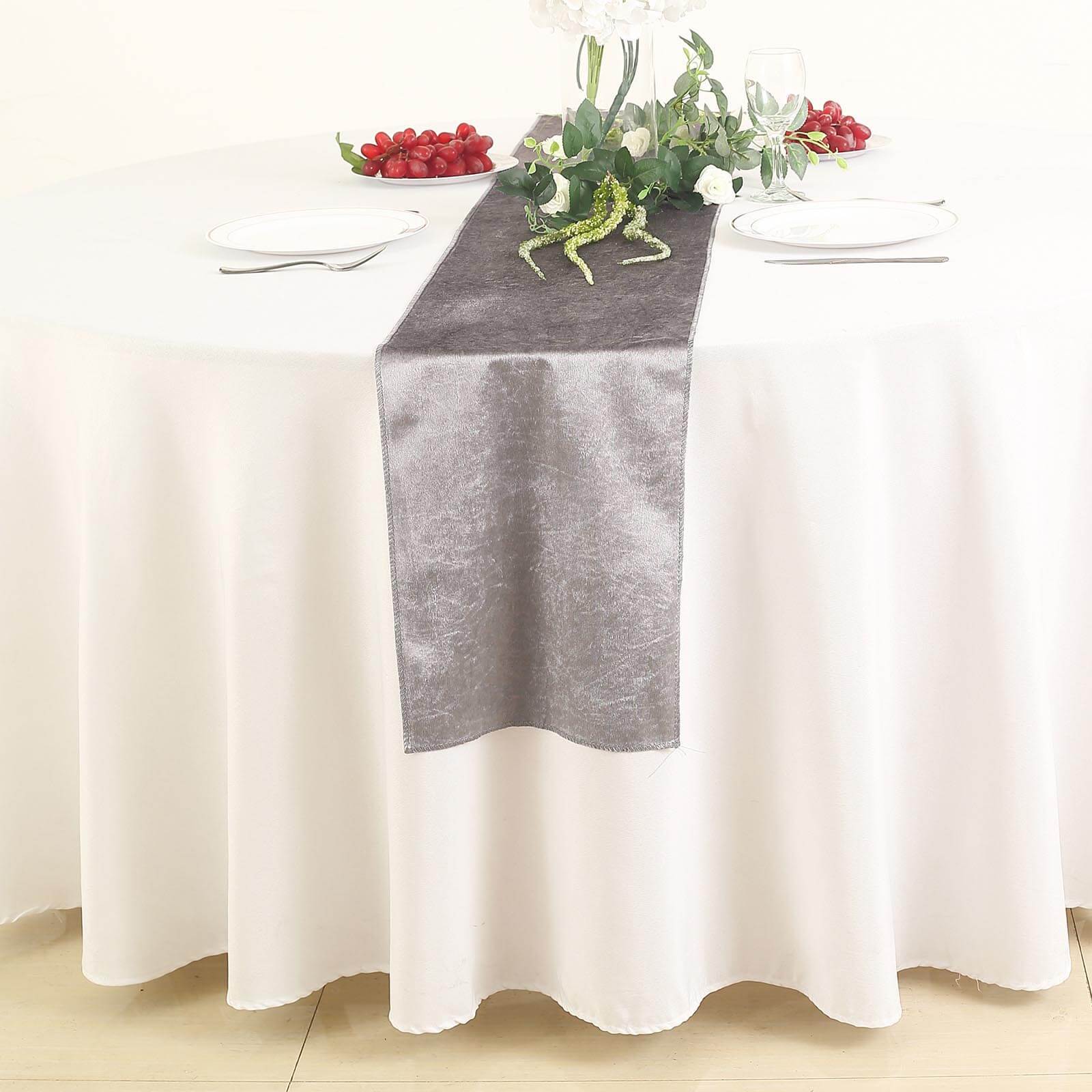 grey velvet table runner