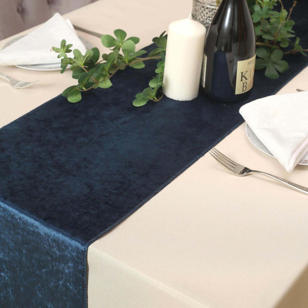 12 X 107 Navy Blue Premium Velvet Table Runner Tableclothsfactory