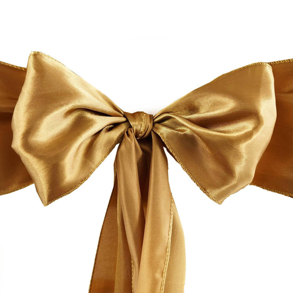 5 Pack 6x106 Gold Satin Chair Sash Tableclothsfactory