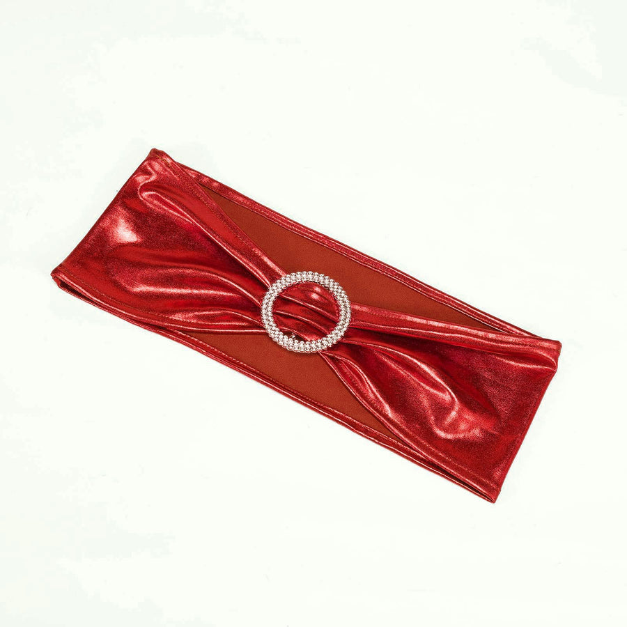 5 pack Metallic Red Spandex Chair Sashes With Attached Round Diamond ...