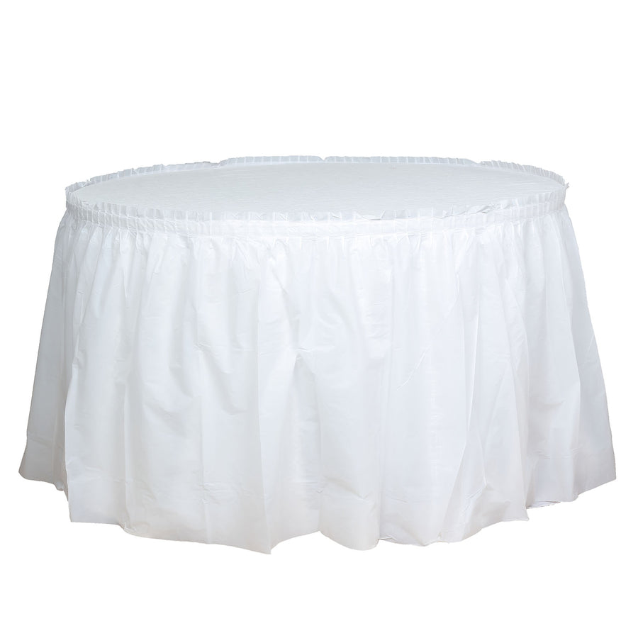 14FT White 10 Mil Thick | Pleated Plastic Table Skirts - Disposable ...