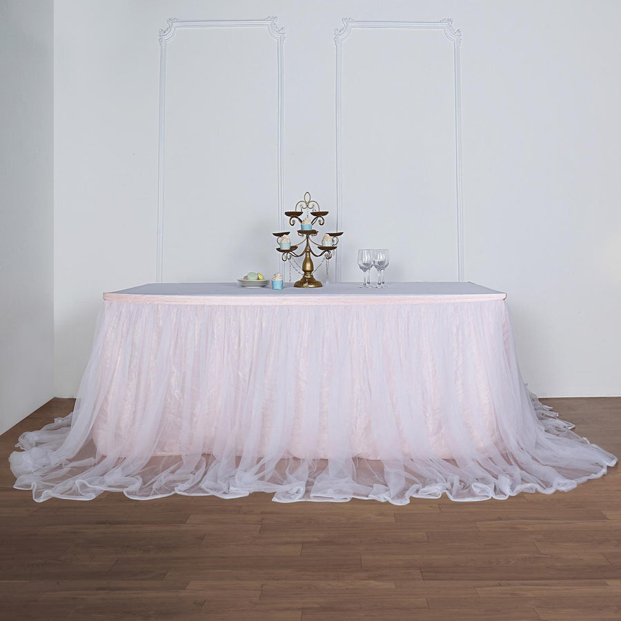 14ft Extra Long Tulle And Satin Table Skirt Tableclothsfactory 6458