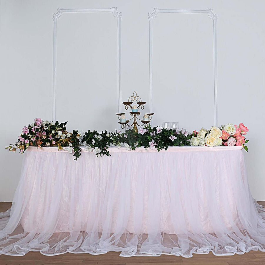 21ft Extra Long Tulle And Satin Table Skirt Tableclothsfactory 