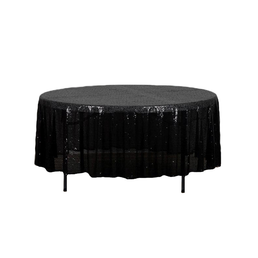 108 Black Premium Sequin Round Tablecloth Tableclothsfactory