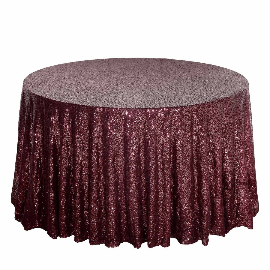 108 Burgundy Premium Sequin Round Tablecloth Tableclothsfactory 7240