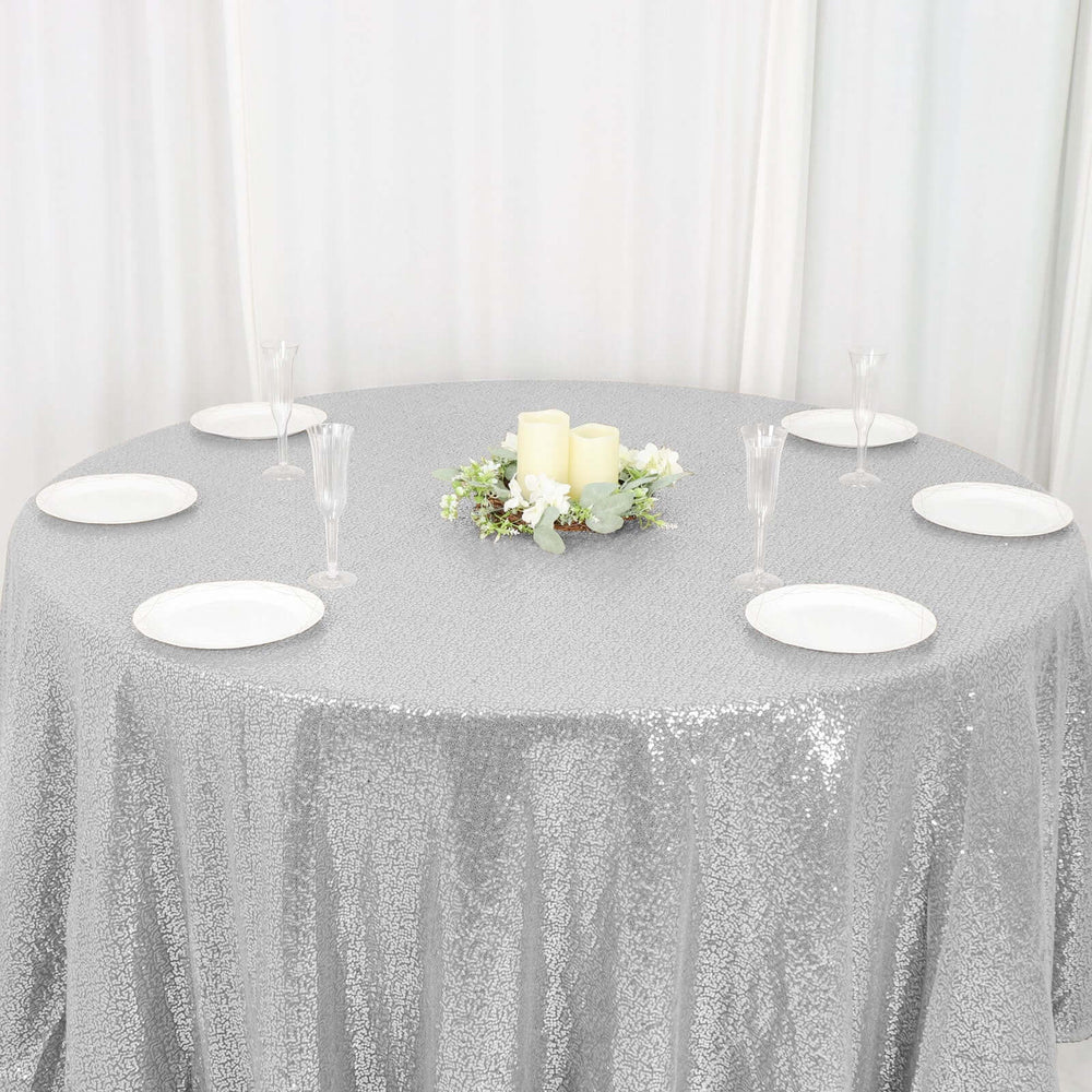 120 Silver Premium Sequin Round Tablecloth Tableclothsfactory 9250