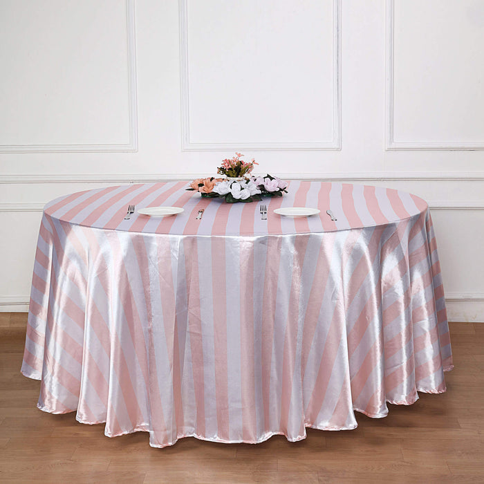 Seamless Stripe Satin Round Tablecloth - Blush | Rose Gold & White