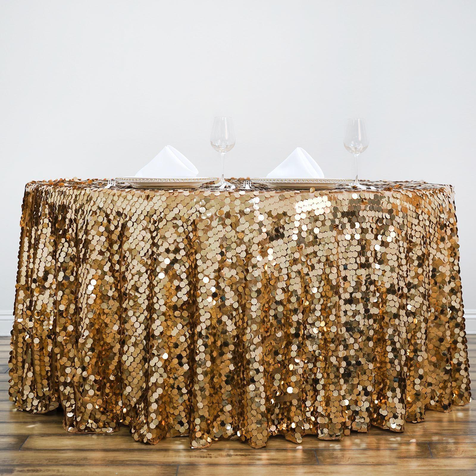 120 Big Payette Gold Sequin Round Tablecloth Premium Collection