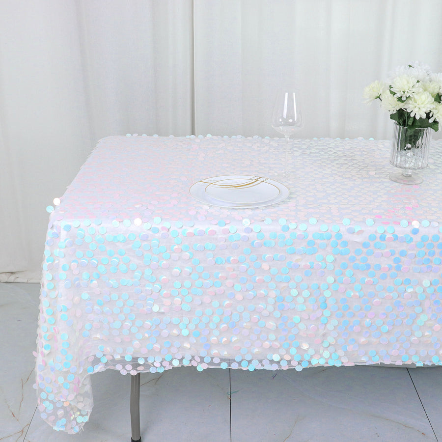 Big Payette Iridescent Blue Sequin Tablecloth | TableclothsFactory
