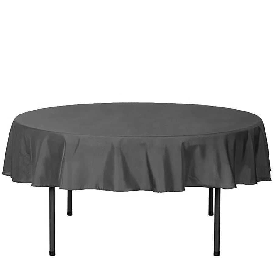 90 Round Charcoal Gray Polyester Tablecloth