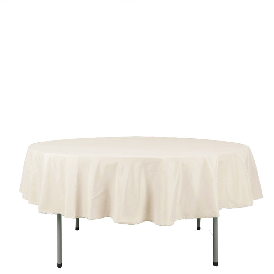 90 Round Beige Polyester Tablecloth