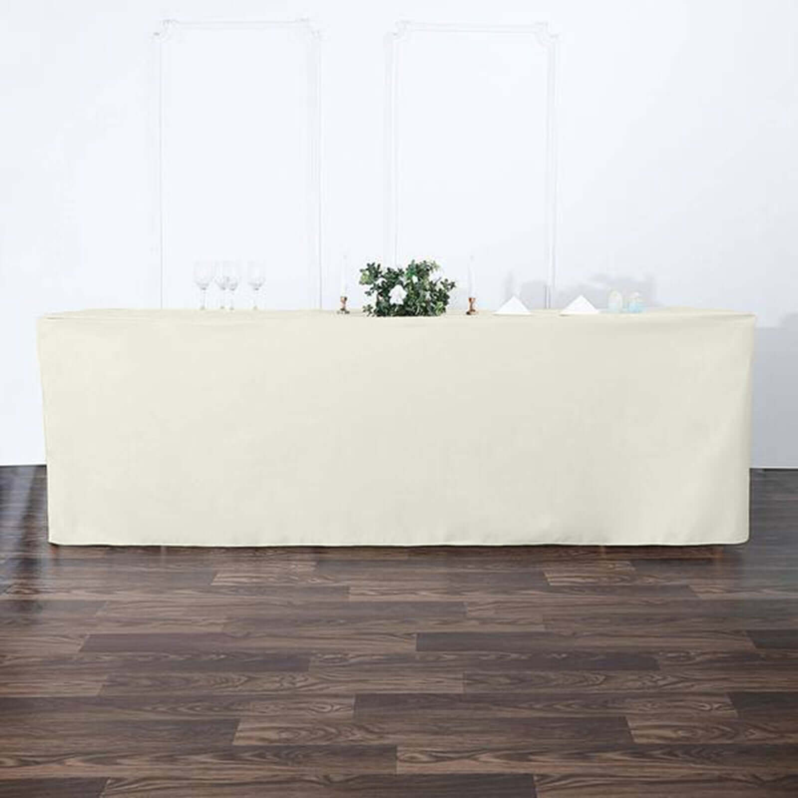 8ft Ivory Fitted Polyester Rectangular Table Cover