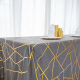 90inch x 156inch Charcoal Gray Rectangle Polyester Tablecloth With Gold Foil Geometric Pattern