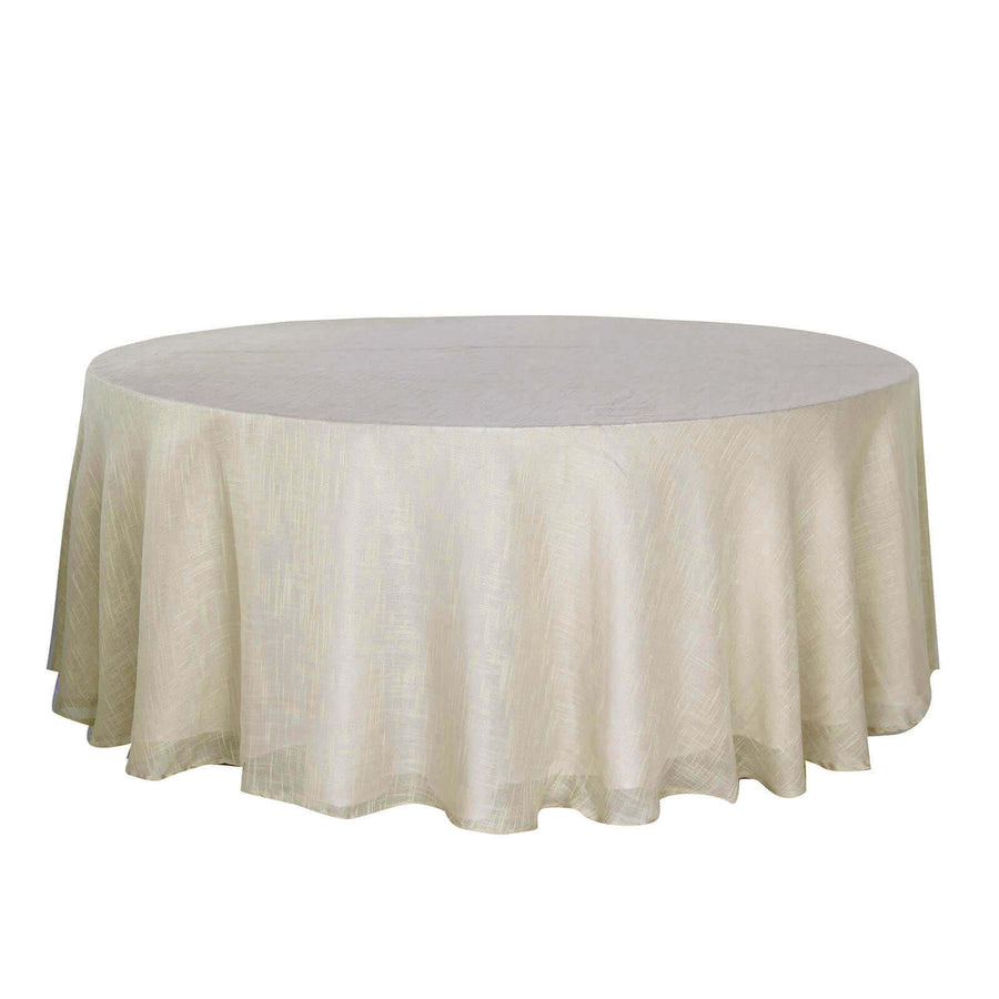 108 Round Beige Slubby Textured Wrinkle Resistant Tablecloth